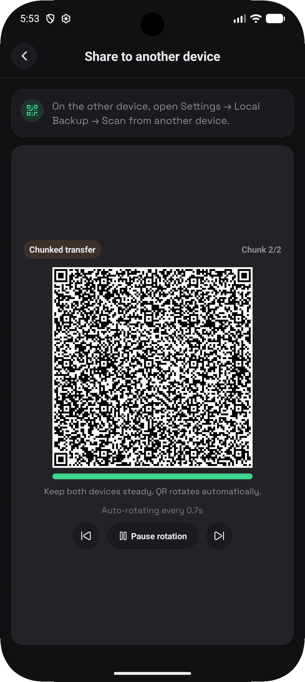 PearLift settings and backup area showing privacy-focused controls